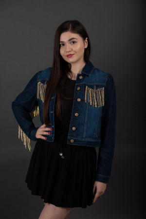 Geaca Denim Handmade cu franjuri aurii Ariana [4]