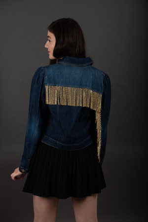 Geaca Denim Handmade cu franjuri aurii Ariana [5]