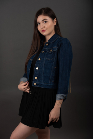 Geaca Denim Handmade cu franjuri aurii Ema [2]