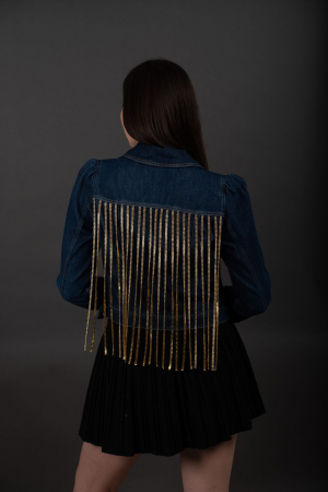 Geaca Denim Handmade cu franjuri aurii Ema [1]
