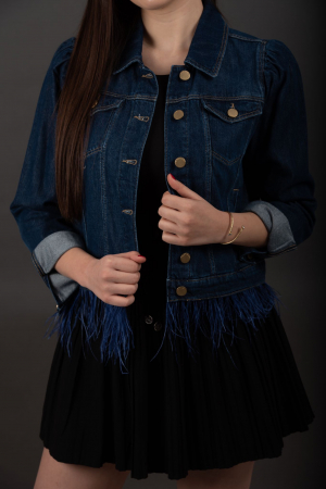 Geaca Denim Handmade Ilinca cu pene [2]