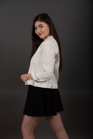 Geaca Denim Handmade Noemi cu franjuri aurii [3]