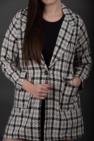 Palton Dama Alb cu Carouri Negre [3]
