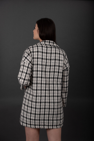 Palton Dama Alb cu Carouri Negre [2]