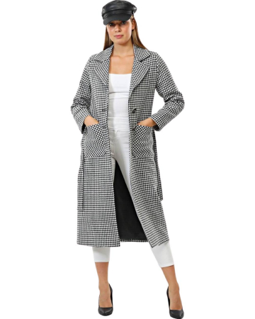 Palton Dama Lung Alb-Negru Houndstooth [1]