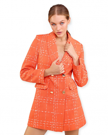 NEW IN - Sacou portocaliu cu carouri albe, cu revere decupate Carrot Orange