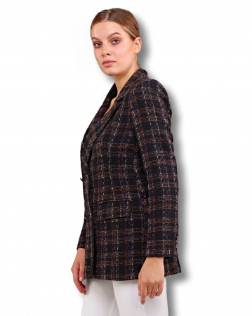 Sacou dama negru cu carouri contrastante Obsidian [1]