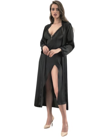 Pijamale Premium - Furou de noapte satin si chimono Midnight