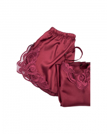 Pijama scurta satin rosu Wine Red [2]