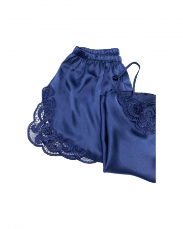 Pijama scurtă din satin Prussian Blue [2]