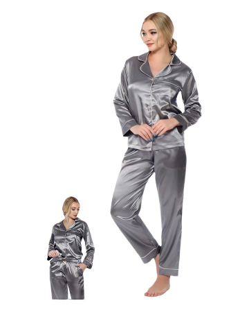 Pijamale Lungi - Pijama lungă satin gri Lavender Grey