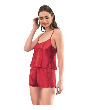 Pijamale Premium - Pijama dama satin rosie Cherry Red