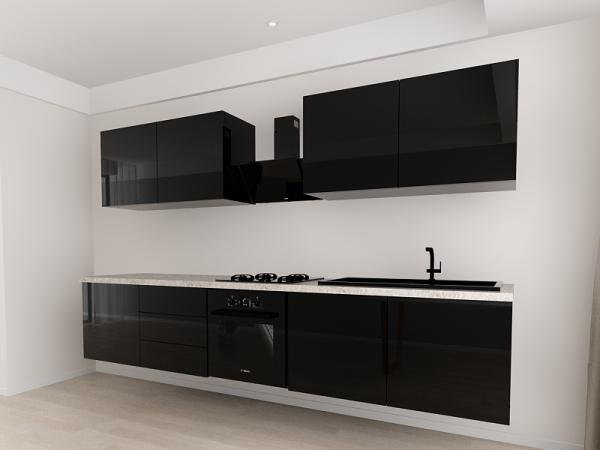 Evora 2 MDF Negru Lucios - Set Mobilă Bucătărie Modulară Modernă MDF 3m Premium Configurabilă Deschidere Prin Apăsare Fără Mânere/Push to Open Design Integral Suspendat Personalizabil - Hulgo Mobili [3]