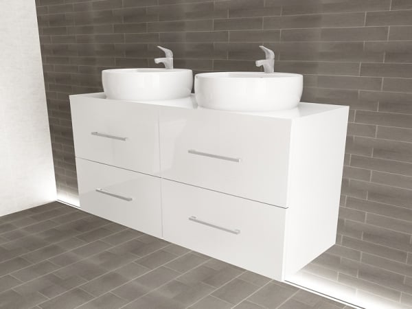 Corp Baie EOS Suspendat 2 Lavoare 4 Sertare MDF Alb Lucios 120x60x45 cm | Mobilier Baie Modern, Premium, Configurabil si Personalizabil - Hulgo Mobili [2]