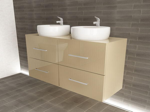 Corp Baie EOS Suspendat 2 Lavoare 4 Sertare MDF Cappuccino Lucios 120x60x45 cm | Mobilier Baie Modern, Premium, Configurabil si Personalizabil - Hulgo Mobili [2]