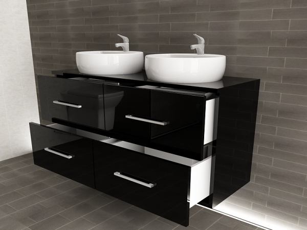 Corp Baie EOS Suspendat 2 Lavoare 4 Sertare MDF Negru Lucios 120x60x45 cm | Mobilier Baie Modern, Premium, Configurabil si Personalizabil - Hulgo Mobili [3]