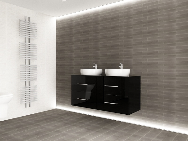 Corp Baie EOS Suspendat 2 Lavoare 4 Sertare MDF Negru Lucios 120x60x45 cm | Mobilier Baie Modern, Premium, Configurabil si Personalizabil - Hulgo Mobili [4]