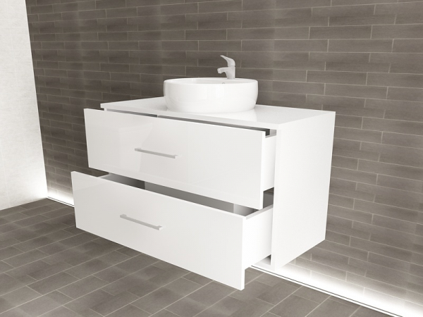 Corp Lavoar Baie EOS Suspendat 2 Sertare MDF Alb Lucios 100x60x45 cm | Mobilier Baie Modern, Premium, Configurabil si Personalizabil - Hulgo Mobili [3]