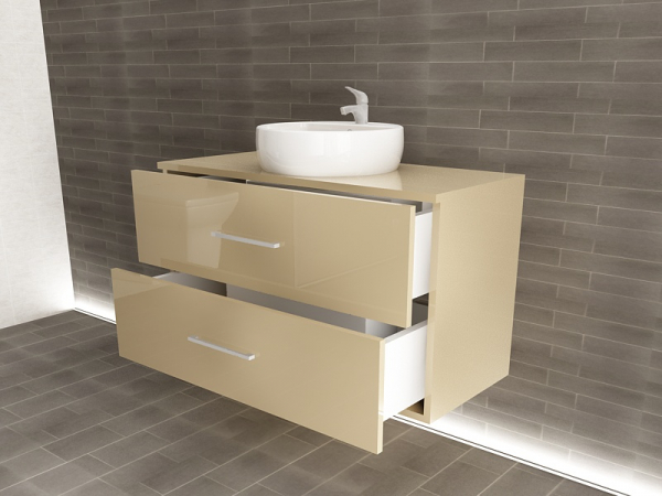 Corp Lavoar Baie EOS Suspendat 2 Sertare MDF Cappuccino Lucios 100x60x45 cm | Mobilier Baie Modern, Premium, Configurabil si Personalizabil - Hulgo Mobili [3]