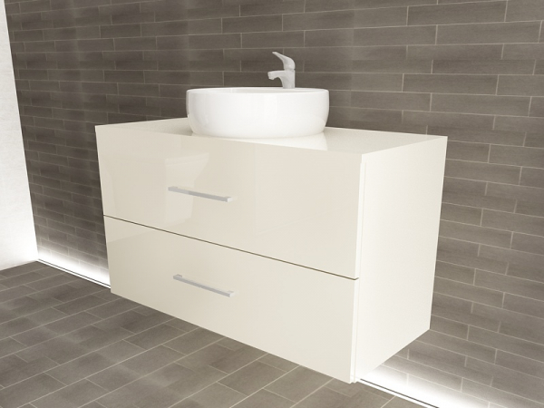 Corp Lavoar Baie EOS Suspendat 2 Sertare MDF Crem Lucios 60x100x45 cm | Mobilier Baie Modern, Premium, Configurabil si Personalizabil - Hulgo Mobili [2]