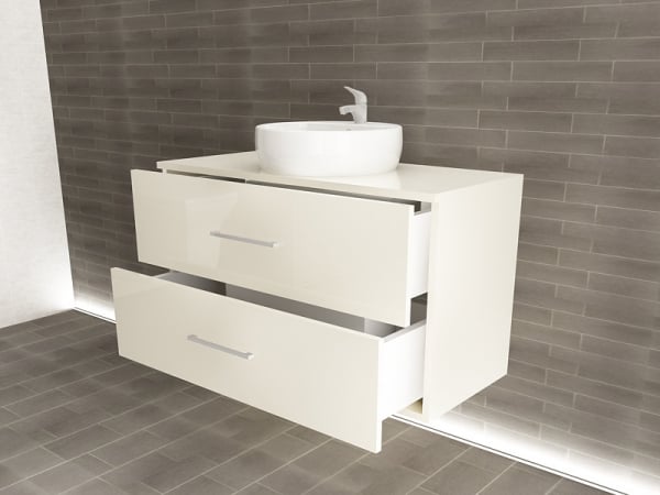 Corp Lavoar Baie EOS Suspendat 2 Sertare MDF Crem Lucios 60x100x45 cm | Mobilier Baie Modern, Premium, Configurabil si Personalizabil - Hulgo Mobili [3]