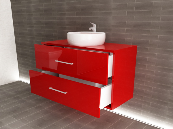 Corp Lavoar Baie EOS Suspendat 2 Sertare MDF Rosu Lucios 100x60x45 cm | Mobilier Baie Modern, Premium, Configurabil si Personalizabil - Hulgo Mobili [3]