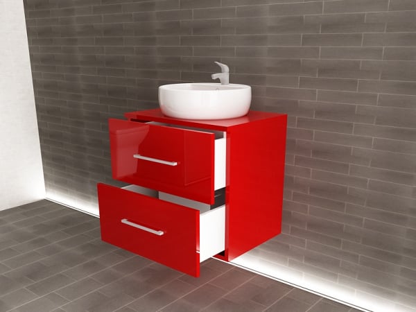 Corp Lavoar Baie EOS Suspendat 2 Sertare MDF Rosu Lucios 60x60x45 cm | Mobilier Baie Modern, Premium, Configurabil si Personalizabil - Hulgo Mobili [3]
