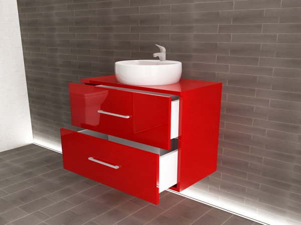 Corp Lavoar Baie EOS Suspendat 2 Sertare MDF Rosu Lucios 80x60x45 cm | Mobilier Baie Modern, Premium, Configurabil si Personalizabil - Hulgo Mobili [3]