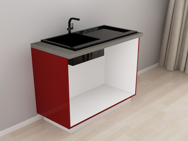 Corp Inferior 120 pentru Chiuvetă Blanca Bordo Lucios - Modul Bucătărie Configurabil, Fără Mânere, Deschidere Prin Apăsare - Hulgo Mobili [2]