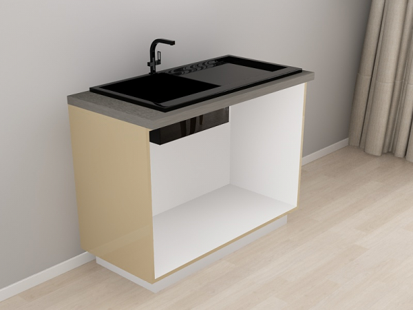 Corp Inferior 120 pentru Chiuvetă Blanca Cappuccino Lucios - Modul Bucătărie Configurabil, Fără Mânere, Deschidere Prin Apăsare - Hulgo Mobili [2]