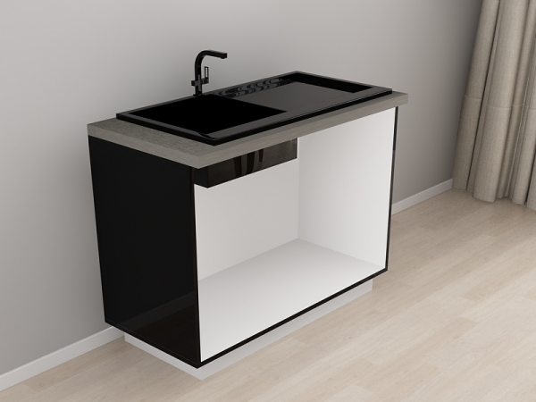 Corp Inferior 120 pentru Chiuvetă Blanca Negru Lucios - Modul Bucătărie Configurabil, Fără Mânere, Deschidere Prin Apăsare - Hulgo Mobili [2]