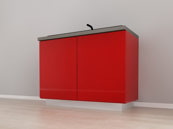 Corp Inferior 120 pentru Chiuvetă Blanca Rosu Lucios - Modul Bucătărie Configurabil, Fără Mânere, Deschidere Prin Apăsare - Hulgo Mobili [3]