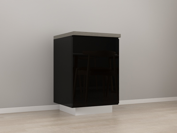 Corp Inferior 60 cu 1 Ușă Blanca Negru Lucios - Modul Bucătărie Configurabil, Fără Mânere, Deschidere Prin Apăsare - Hulgo Mobili [3]