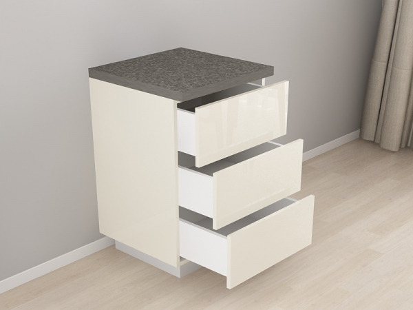 Corp Inferior 60 cu 3 Sertare Blanca Crem Lucios - Modul Bucătărie Configurabil, Fără Mânere, Deschidere Prin Apăsare - Hulgo Mobili [2]