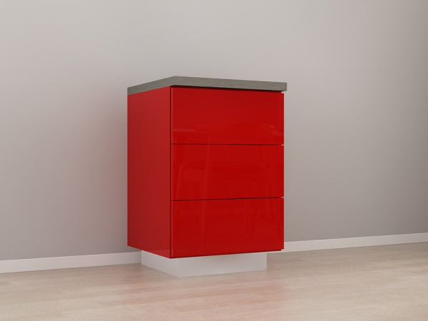 Corp Inferior 60 cu 3 Sertare Blanca Rosu Lucios - Modul Bucătărie Configurabil, Fără Mânere, Deschidere Prin Apăsare - Hulgo Mobili [3]