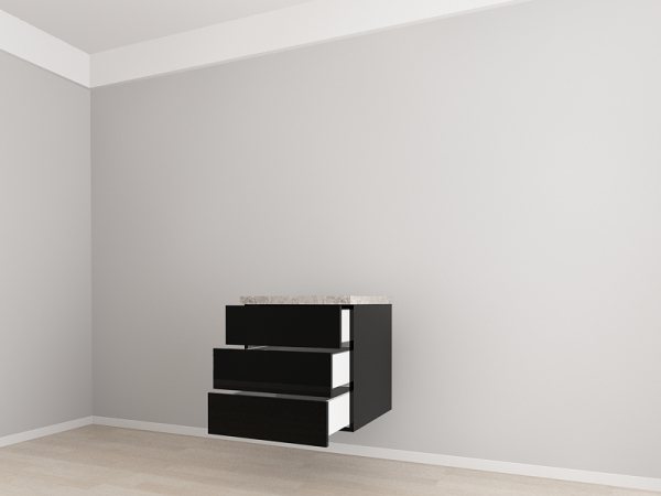 Corp Inferior 60 cm Adâncime 57 cm cu 3 Sertare - Evora MDF Negru Lucios | Modul Bucătărie Suspendat Premium Configurabil - Hulgo Mobili [3]