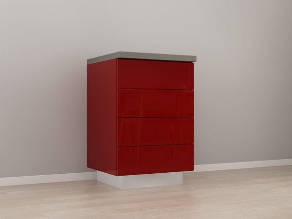 Corp Inferior 60 cu 4 Sertare Blanca Bordo Lucios - Modul Bucătărie Configurabil, Fără Mânere, Deschidere Prin Apăsare - Hulgo Mobili [3]