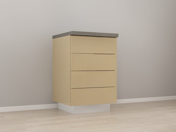 Corp Inferior 60 cu 4 Sertare Blanca Cappuccino Lucios - Modul Bucătărie Configurabil, Fără Mânere, Deschidere Prin Apăsare - Hulgo Mobili [3]