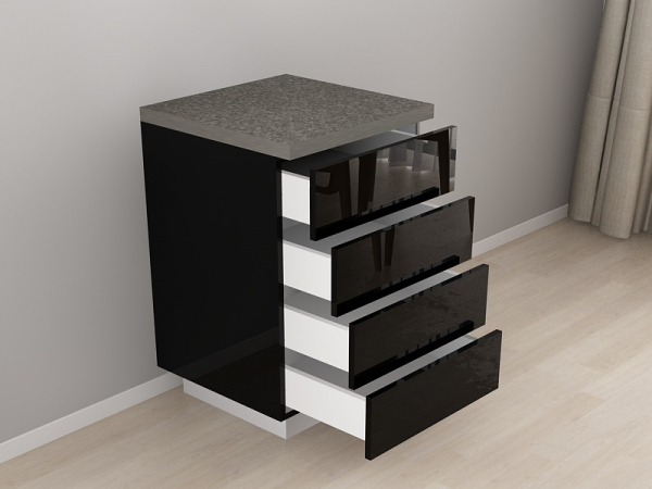 Corp Inferior 60 cu 4 Sertare Blanca Negru Lucios - Modul Bucătărie Configurabil, Fără Mânere, Deschidere Prin Apăsare - Hulgo Mobili [2]