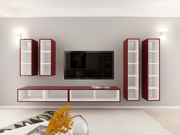 Living QUADRO 19 MDF Bordo Lucios | Set Mobilier Modular Suspendat Premium Configurabil pentru un Living Modern Fără Mânere/Push to Open - Hulgo Mobili [4]