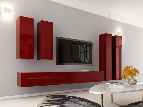 Living QUADRO 19 MDF Bordo Lucios | Set Mobilier Modular Suspendat Premium Configurabil pentru un Living Modern Fără Mânere/Push to Open - Hulgo Mobili [3]