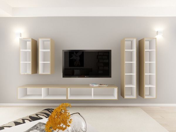 Living QUADRO 19 MDF Cappuccino Lucios | Set Mobilier Modular Suspendat Premium Configurabil pentru un Living Modern Fără Mânere/Push to Open - Hulgo Mobili [4]