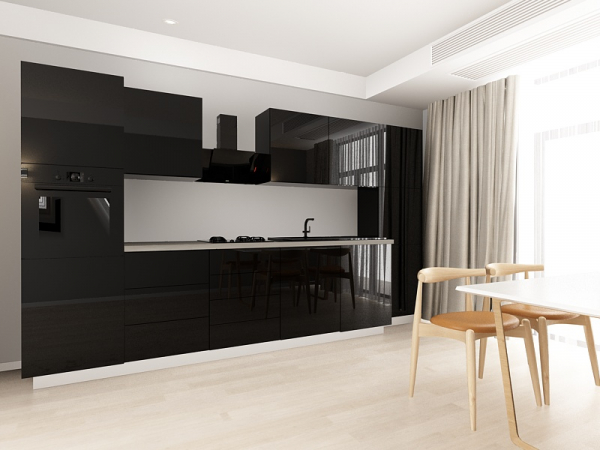 Blanca 1 MDF Negru Lucios - Set Mobilă Bucătărie Modulară Modernă MDF 3.6m Premium Configurabilă Deschidere Prin Apăsare Fără Mânere/Push to Open Design Personalizabil - Hulgo Mobili [2]