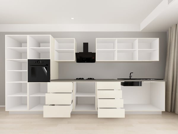 Blanca 2 MDF Crem Lucios - Set Mobilă Bucătărie Modulară Modernă MDF 4.2m Premium Configurabilă deschidere prin apăsare Fără Mânere/Push to Open design personalizabil - Hulgo Mobili [4]