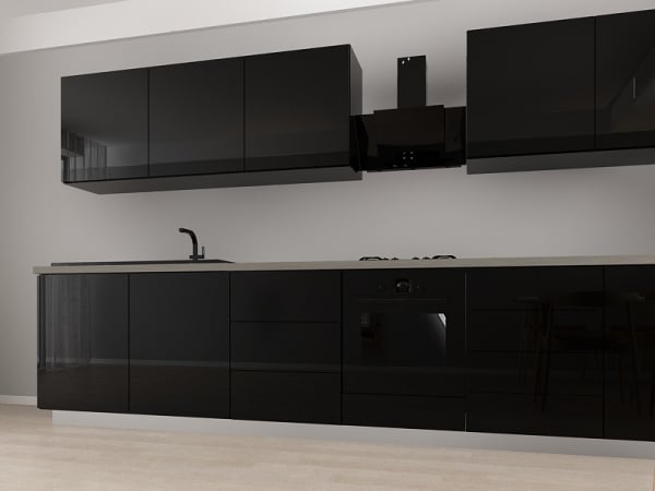 Blanca 3 MDF Negru Lucios - Set Mobilă Bucătărie Modulară Modernă MDF 4.2m Premium Configurabilă deschidere prin apăsare Fără Mânere/Push to Open design personalizabil - Hulgo Mobili [4]