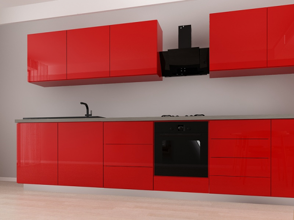 Blanca 3 MDF Rosu Lucios - Set Mobilă Bucătărie Modulară Modernă MDF 4.2m Premium Configurabilă deschidere prin apăsare Fără Mânere/Push to Open design personalizabil - Hulgo Mobili [5]