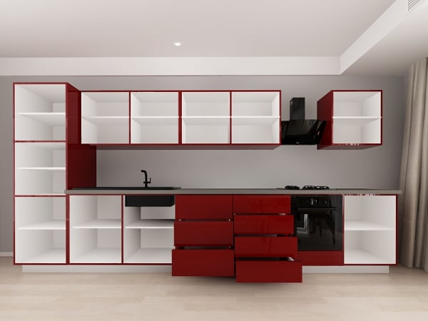Blanca 4 MDF Bordo Lucios - Set Mobilă Bucătărie Modulară Modernă MDF 4.2m Premium Configurabilă deschidere prin apăsare Fără Mânere/Push to Open design personalizabil - Hulgo Mobili [3]