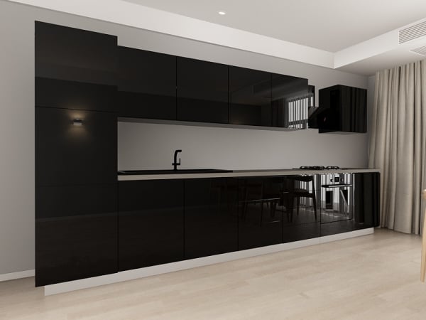 Blanca 4 MDF Negru Lucios - Set Mobilă Bucătărie Modulară Modernă MDF 4.2m Premium Configurabilă deschidere prin apăsare Fără Mânere/Push to Open design personalizabil - Hulgo Mobili [2]