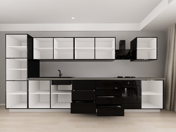 Blanca 4 MDF Negru Lucios - Set Mobilă Bucătărie Modulară Modernă MDF 4.2m Premium Configurabilă deschidere prin apăsare Fără Mânere/Push to Open design personalizabil - Hulgo Mobili [3]