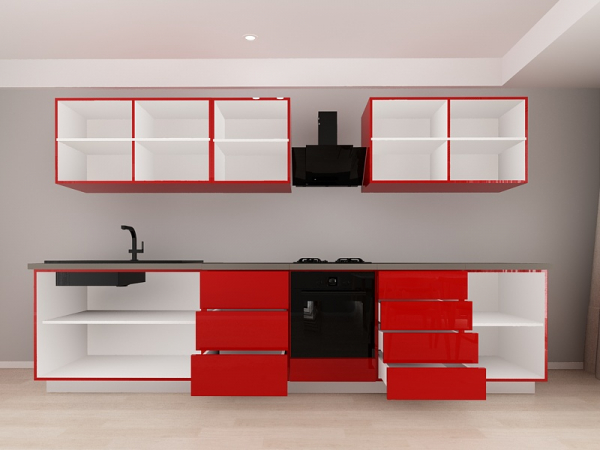 Blanca 5 MDF Rosu Lucios - Set Mobilă Bucătărie Modulară Modernă MDF 3.6m Premium Configurabilă deschidere prin apăsare Fără Mânere/Push to Open design personalizabil - Hulgo Mobili [3]